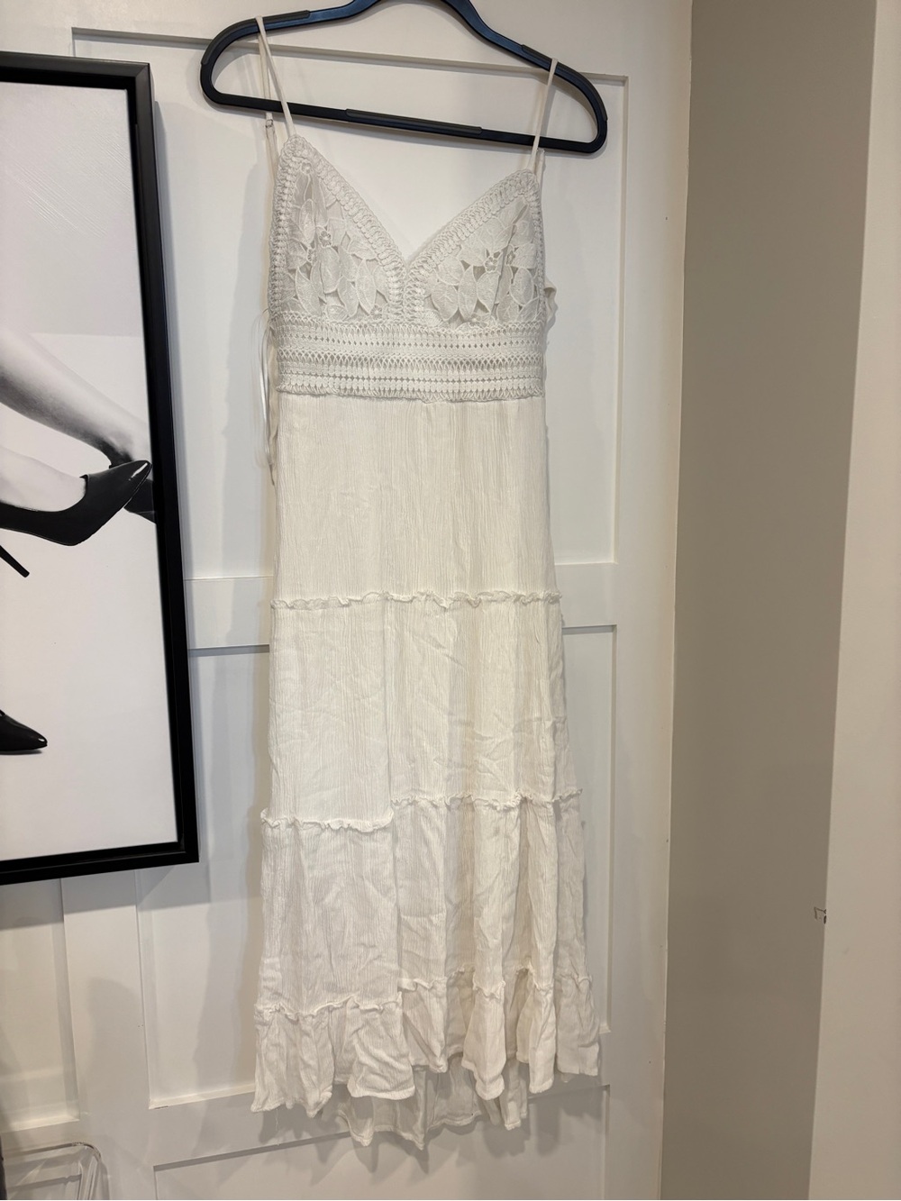 White Lace-Detail Spaghetti Strap Maxi Dress